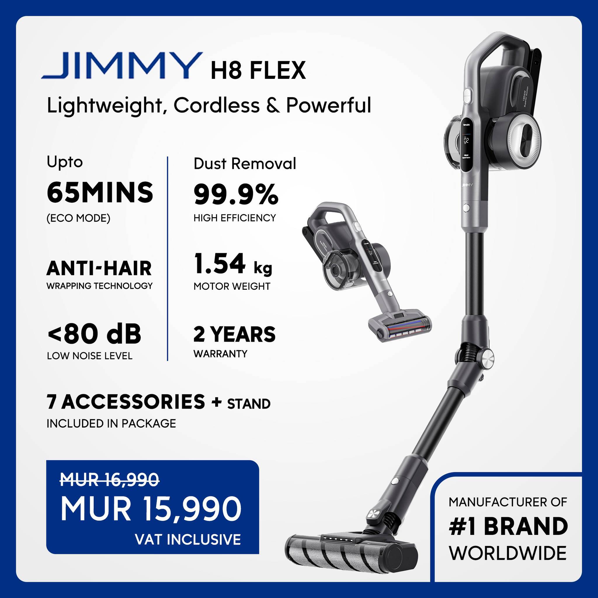 JIMMY H8 FLEX - 7-in-1 Accessories | 550W | 185AW | 65mins - LCD Screen ...